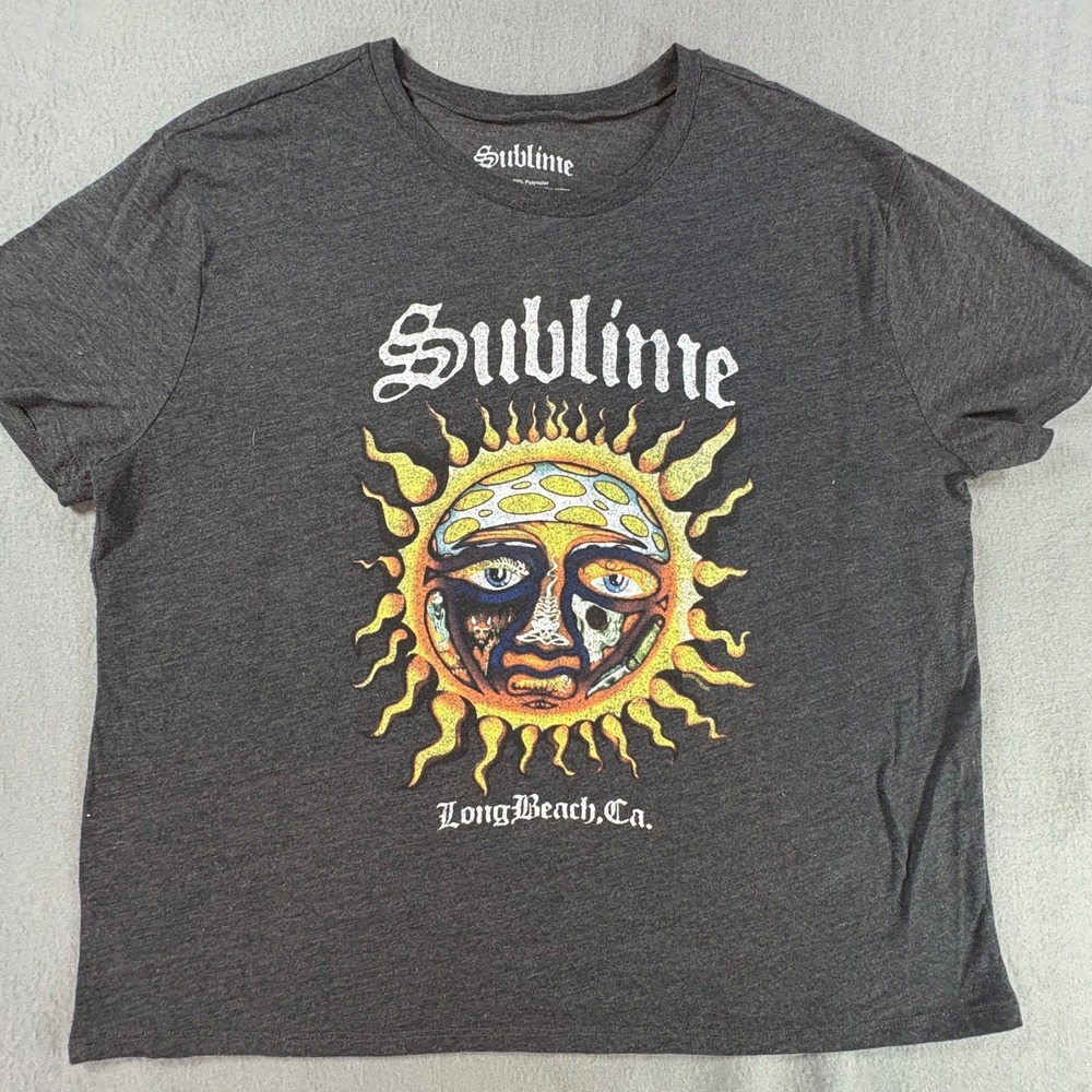 Sublime Sun Logo Graphic T-Shirt Charcoal Grey XXL Long Beach Ca Band Tee